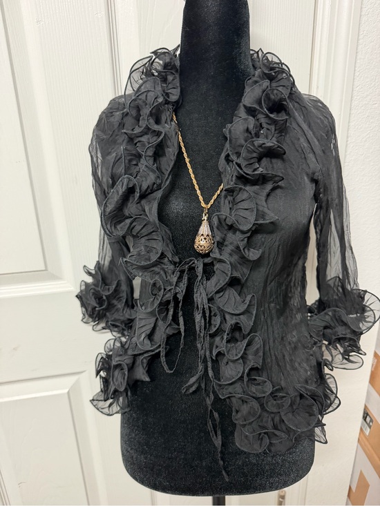 & Other Stories Tops - Sheer Black Ruffle Blouse Small Romantic Gothic Fairy Top